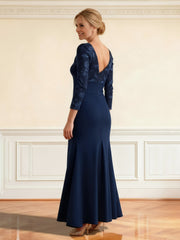 V-Back Formal Sheath with Gathered Waist Detail Dark Navy