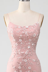 Blush Mermiad Spaghetti Straps Long Prom Dress with Appliques Light Blue With Flowers