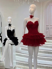 Cute Ball Gown Sweetheart Burgundy Mini Party Dresses Short Formal Homecoming Dresses Night Chic Elegant Short Dresses Cocktail Dress 16th Birthday Outfits Tulle Hoco Dresses DH2778