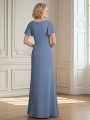 Formal Dress with Butterfly Sleeves and Fitted Waist Dusty Blue