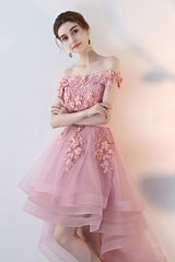 Cute Off Shoulder High Low Homecoming Dress, Fashion Short Party Dress