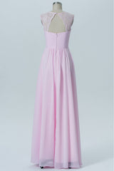 Pink Lace Straps Cutout Back Bridesmaid Dress