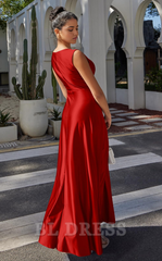 A-line V Neck Sleeveless High Split formal dresses Bridesmaid Dresses evening gown Prom Dress