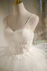 Multi-Tiered White V-Neck Short Party Dress