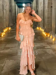 Mermaid Chiffon Ruffles Tiered Charming Pink formal dresses Bridesmaid Dresses evening gown Prom Dress