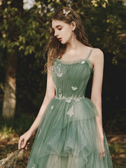 Green tulle lace long prom dress green tulle evening dress
