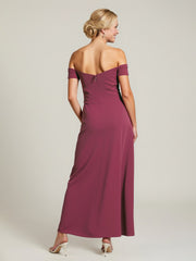 Off-Shoulder Beaded Embroidery A-Line Gown Burgundy