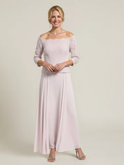 Lace Bodice Off-Shoulder Gown with Scalloped Edge Blushing Pink