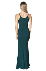 Dark Green Spaghetti Strap Plume V Front Split Prom Dress