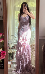Vintage Purple Sparkling Strapless Design Elegant Chiffon Evening Dress Prom Dresses HZ1024