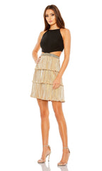 Black and Gold Short Tiered Party Dress 26735