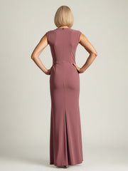 V-Neck Draped Bodice Gown with Embellished Clasp Cinnamon Rose