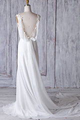 Cheap Sheath Lace Chiffon Long Beach Wedding Dresses