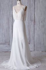 Cheap Sheath Lace Chiffon Long Beach Wedding Dresses