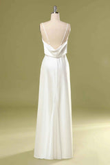 Gold Straps Cowl Back Bridesmaid Dress with Slit
