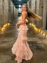 Mermaid Chiffon Ruffles Tiered Charming Pink formal dresses Bridesmaid Dresses evening gown Prom Dress