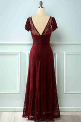 Royal Blue Lace Backless Cap Sleeve Bridesmaid Dress