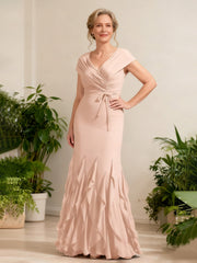Draped Bodice Evening Dress with Mermaid Hem Detail Coral