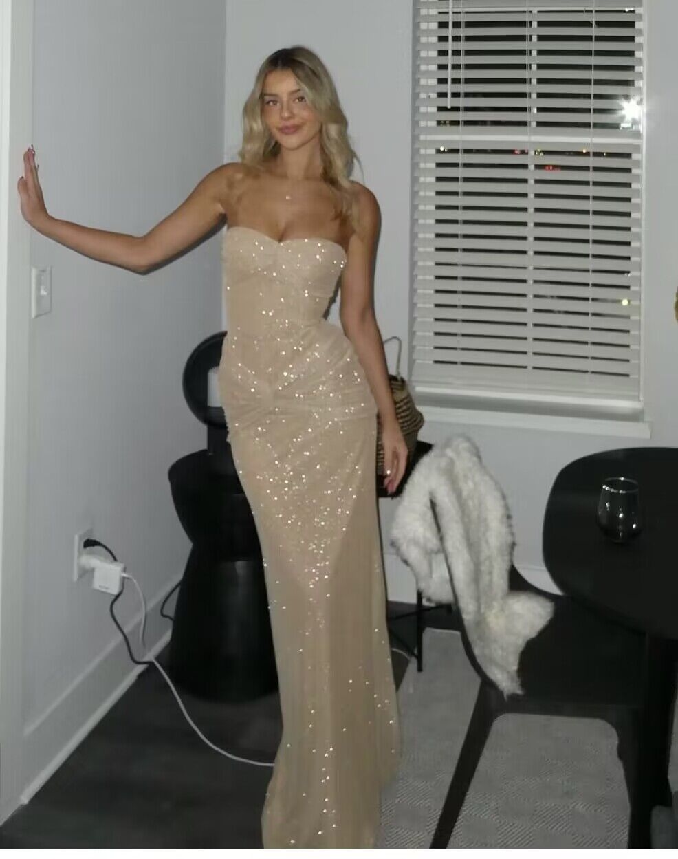 Strapless Sparkly Long Prom Dress Sheath Birthday Party Dresses J2723
