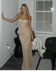 Strapless Sparkly Long Prom Dress Sheath Birthday Party Dresses J2723
