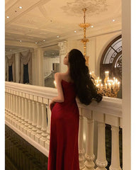 Red Sheath Long Prom Dresses Slit Evening Party Dress J2731