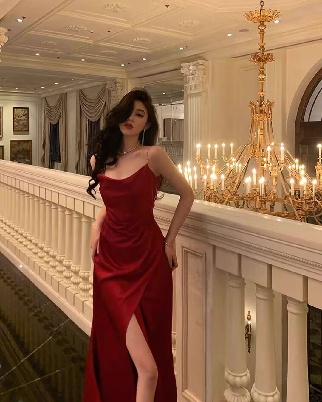 Red Sheath Long Prom Dresses Slit Evening Party Dress J2731