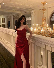 Red Sheath Long Prom Dresses Slit Evening Party Dress J2731