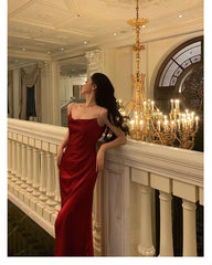 Red Sheath Long Prom Dresses Slit Evening Party Dress J2731