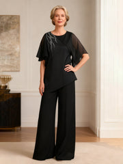Asymmetrical Hem Formal Top and Wide Leg Trouser Black