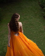 Strapless Orange A Line Long Prom Dresses J2755
