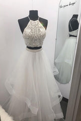 Two Pieces Prom Dress Long with Beading,Prom Dresses,Pageant Dress