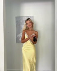Yellow Lace V Neck Sheath Long Prom Dress J2769