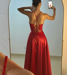 Red A Line Satin Long Prom Dress Formal Party Dress J2863