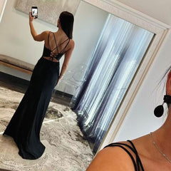 V Neck Black Mermaid Long Prom Dresses J2821