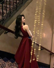 Red A Line Long Prom Dress Halter Formal Party Gown J2845