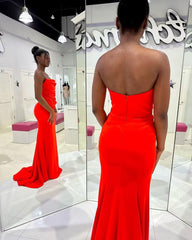 Strapless Orange Chiffon Mermaid Long Prom Dress J2842