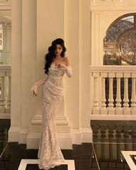Off The Shoulder Lace Mermaid Long Prom Dresses J2849
