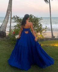Strapless Royal Blue A Line Long Prom Dress J2858