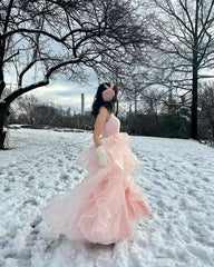 Pink A Line Tulle Long Prom Dress Sweet Party Dress J2773