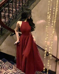 Red A Line Long Prom Dress Halter Formal Party Gown J2845