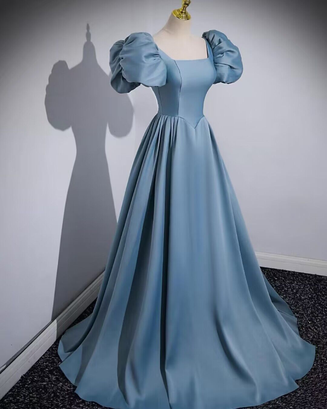 Blue A Line Short Sleeves Cute Prom Dress  J2796