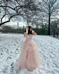 Pink A Line Tulle Long Prom Dress Sweet Party Dress J2773