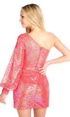 One-Sleeve Short Sequin Party Dress 27790