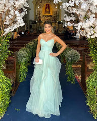 Sweetheart Green Ruffled A Line Long Prom Dress J2783
