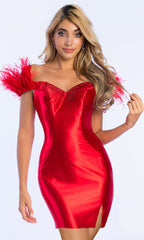 Off-Shoulder Feathered Short Cocktail Dress 27833