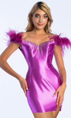 Off-Shoulder Feathered Short Cocktail Dress 27833