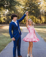 Pink A Line Short Prom Dress Satin Homecoming Dress J2784