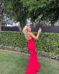 Sweetheart Strapless Red Mermaid Long Prom Dresses J2795