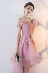 Cute Off Shoulder High Low Homecoming Dress, Fashion Short Party Dress
