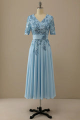 A-line V Neck Mother of Bride Dress with Appliques